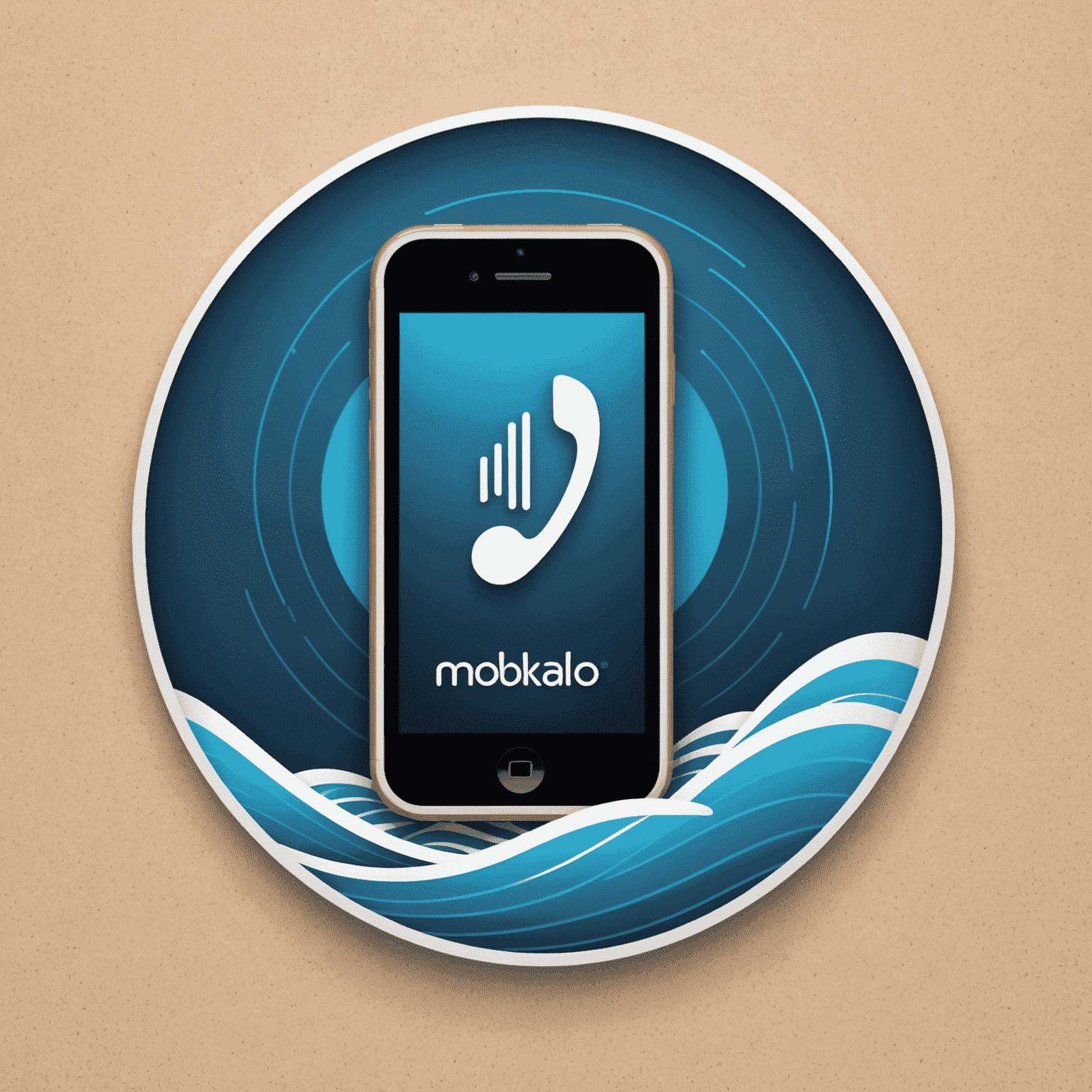 Mobikalo logo featuring a stylized mobile phone icon with signal waves