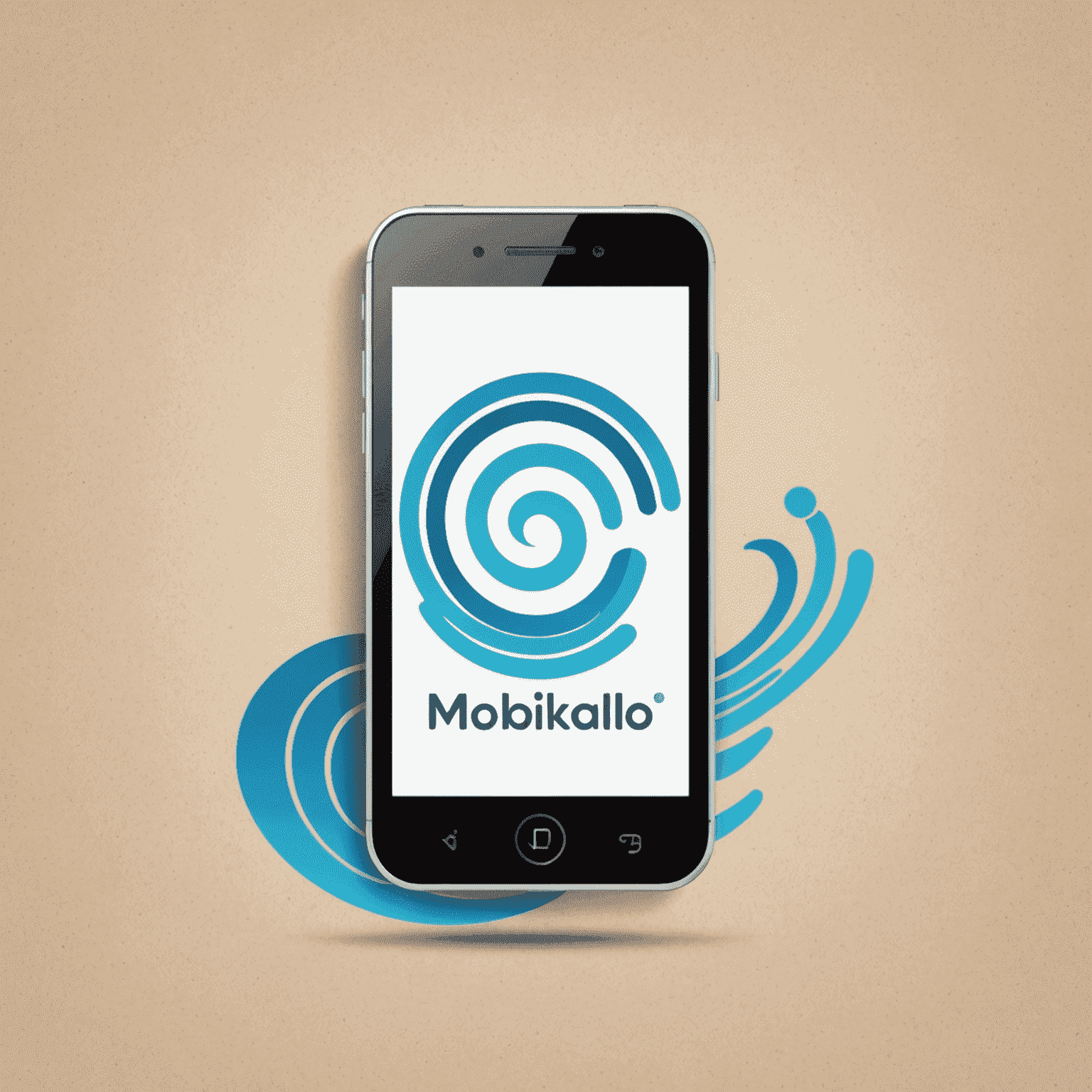 Mobikalo logo featuring a stylized mobile phone icon with signal waves