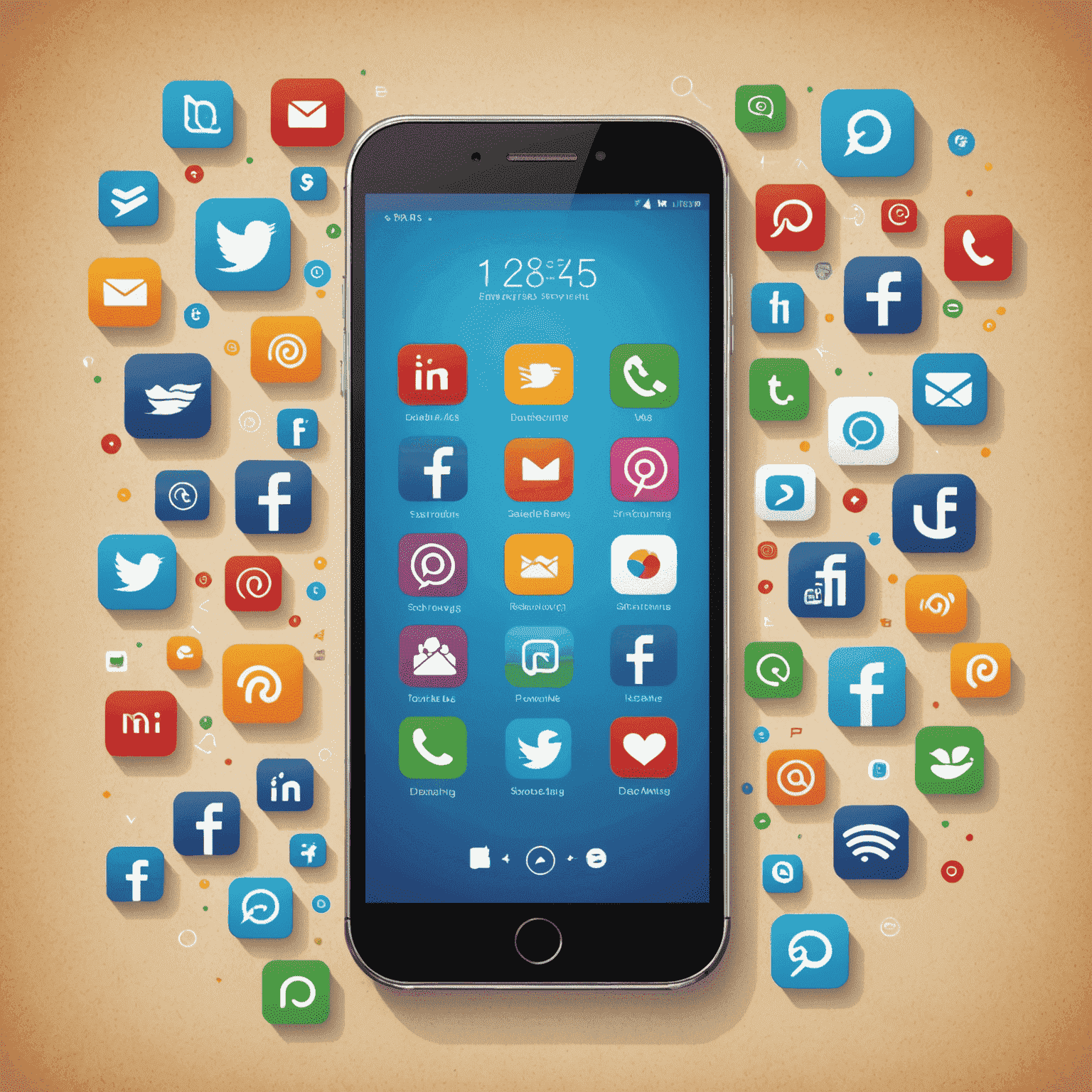 Illustration of a smartphone with basic data usage icons, showing social media, email, and web browsing symbols