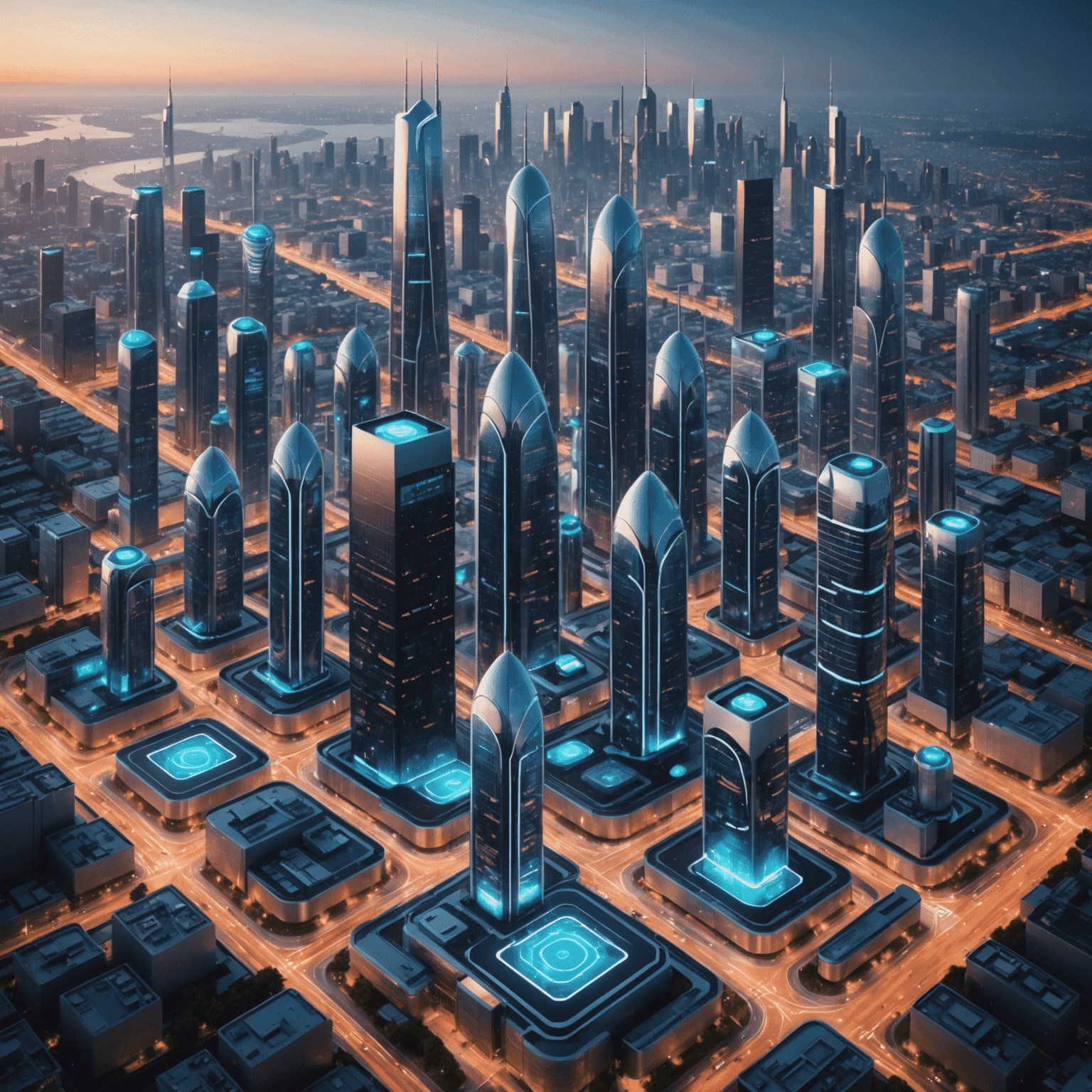 A futuristic cityscape with 5G towers and connected devices, showcasing the latest developments in 5G technology