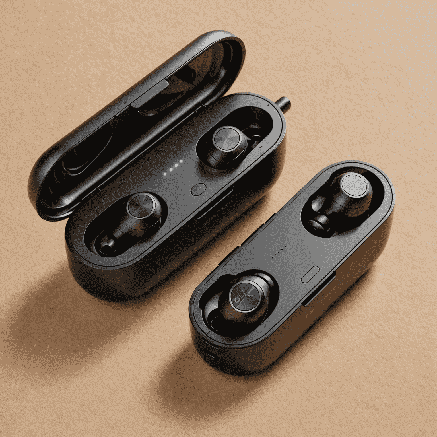 Various models of wireless earbuds with charging cases